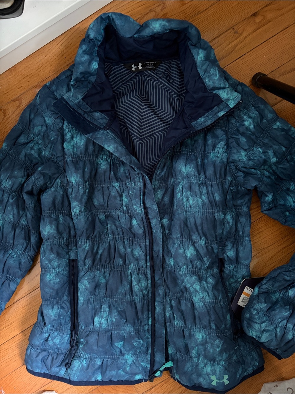 Under Armour Women's Teal and Navy Quilted Hooded Puffer Jacket